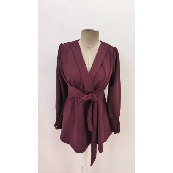 Kadın Uzun Kollu Kruvaze Yakalı önden Bağlamalı Ithal Krep Bluz, 29820