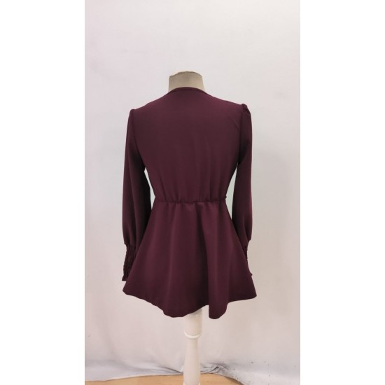 Kadın Uzun Kollu Kruvaze Yakalı önden Bağlamalı Ithal Krep Bluz, 29820