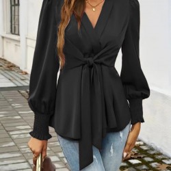 Kadın Uzun Kollu Kruvaze Yakalı önden Bağlamalı Ithal Krep Bluz, 29819