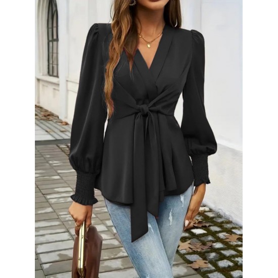 Kadın Uzun Kollu Kruvaze Yakalı önden Bağlamalı Ithal Krep Bluz, 29819