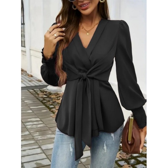 Kadın Uzun Kollu Kruvaze Yakalı önden Bağlamalı Ithal Krep Bluz, 29819