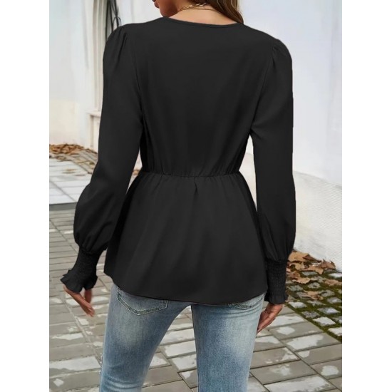 Kadın Uzun Kollu Kruvaze Yakalı önden Bağlamalı Ithal Krep Bluz, 29819