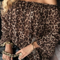 Kadın Madonna Yaka Bağcıklı Leopar Desen Detaylı şifon Bluz , 29818