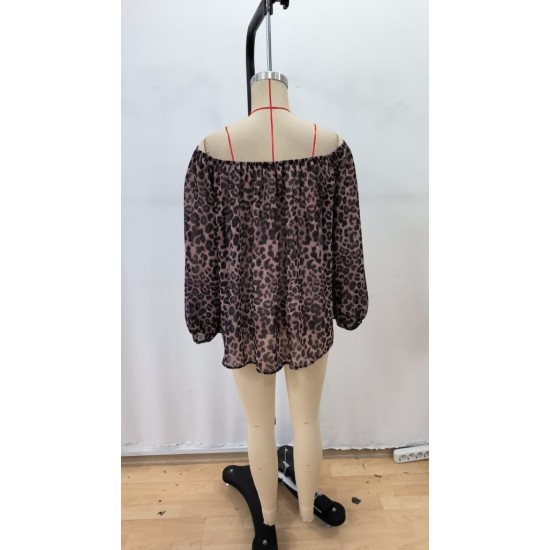 Kadın Madonna Yaka Bağcıklı Leopar Desen Detaylı şifon Bluz , 29818