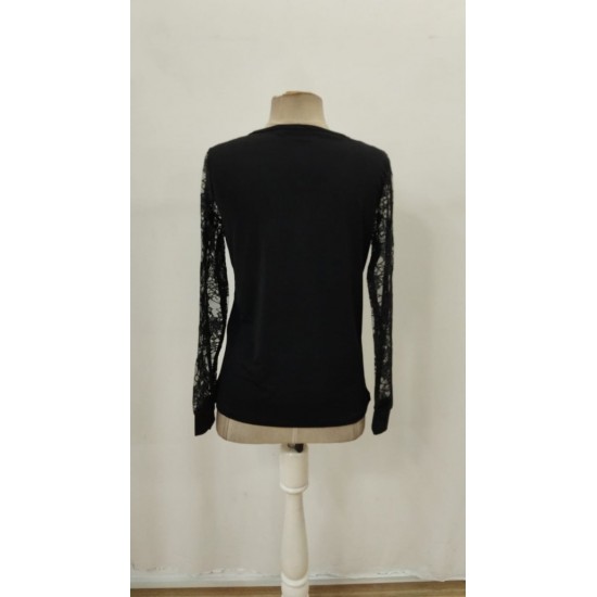 Kadın Uzun Kollu V Yakalı Dantelli Taşlı Sandy Bluz , 29817