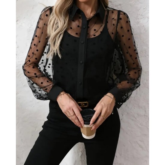 Kadın Uzun Kollu Yakalı şeffaf Tül Detaylı Ve Viskon Atlet Ikili Takım , 29816