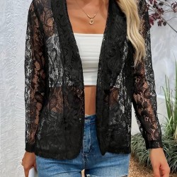 Kadın Uzun Kollu Yakalı önü Açık Dantelli Ceket , 29856