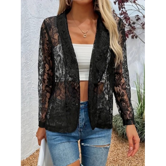 Kadın Uzun Kollu Yakalı önü Açık Dantelli Ceket , 29856