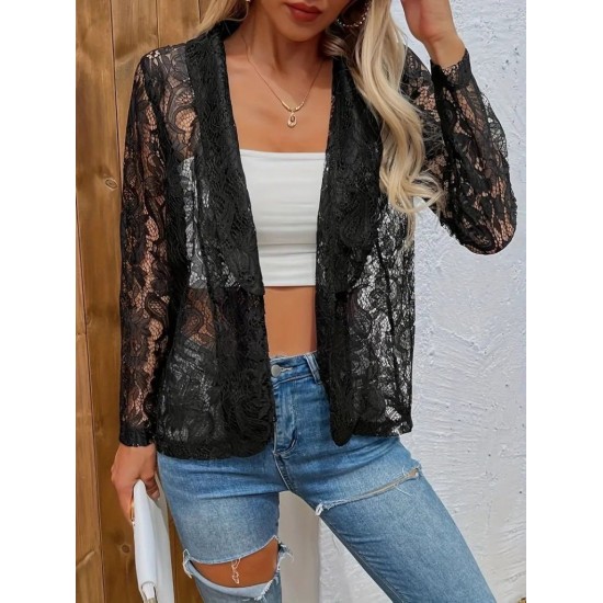 Kadın Uzun Kollu Yakalı önü Açık Dantelli Ceket , 29856