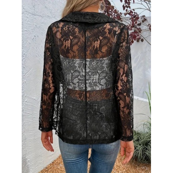 Kadın Uzun Kollu Yakalı önü Açık Dantelli Ceket , 29856