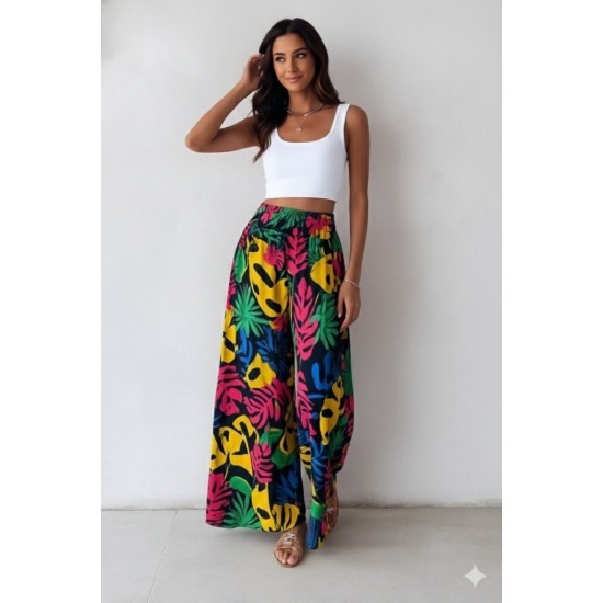 Kadın Yüksek Bel Lastikli Desenli Süprem Pantolon , 29846