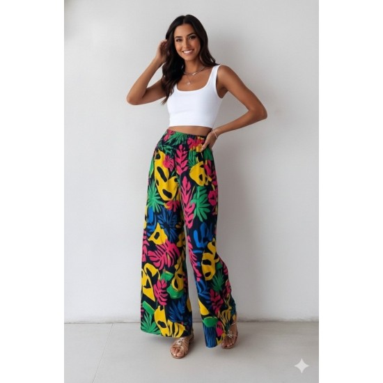 Kadın Yüksek Bel Lastikli Desenli Süprem Pantolon , 29846