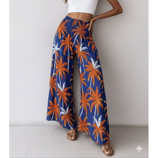 Kadın Yüksek Bel Lastikli Desenli Süprem Pantolon , 29845