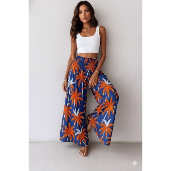 Kadın Yüksek Bel Lastikli Desenli Süprem Pantolon , 29845