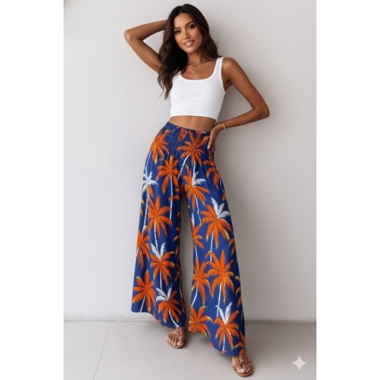 Kadın Yüksek Bel Lastikli Desenli Süprem Pantolon , 29845