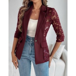 Kadın Uzun Kollu Truvakar Kol önden Düğmeli Cepli Dantelli Atlas Ceket , 29841