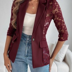 Kadın Uzun Kollu Truvakar Kol önden Düğmeli Cepli Dantelli Atlas Ceket , 29841