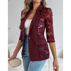 Kadın Uzun Kollu Truvakar Kol önden Düğmeli Cepli Dantelli Atlas Ceket , 29841