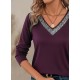 Kadın Uzun Kollu V Yakalı Viskon Mürdüm Bluz, 29837