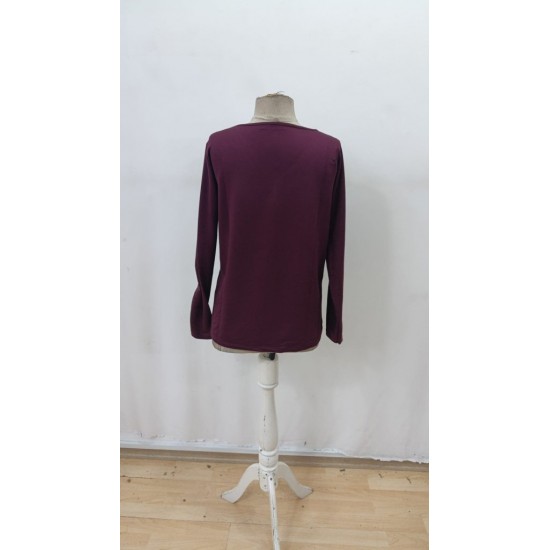 Kadın Uzun Kollu V Yakalı Viskon Mürdüm Bluz, 29837