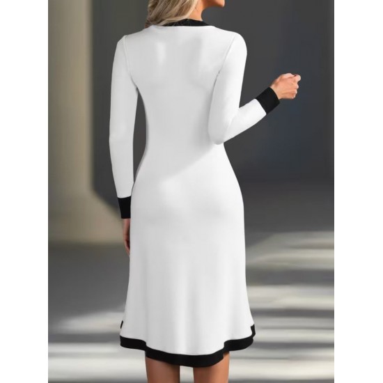 Kadın Uzun Kollu V Yakalı Düğmeli Midi Modal Elbise , 29863