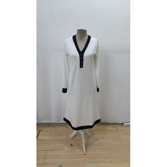 Kadın Uzun Kollu V Yakalı Düğmeli Midi Modal Elbise , 29863