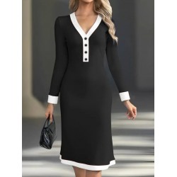 Kadın Uzun Kollu V Yakalı Düğmeli Midi Modal Elbise , 29862 Kadın Uzun Kollu V Yakalı Düğmeli Midi Modal Elbise , 29862