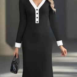 Kadın Uzun Kollu V Yakalı Düğmeli Midi Modal Elbise , 29862 Kadın Uzun Kollu V Yakalı Düğmeli Midi Modal Elbise , 29862