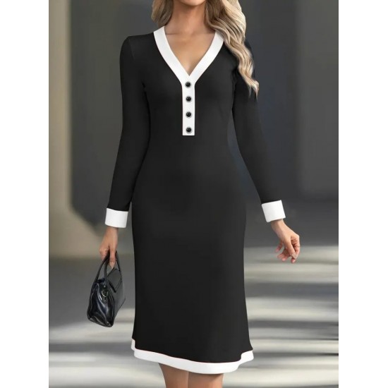 Kadın Uzun Kollu V Yakalı Düğmeli Midi Modal Elbise , 29862 Kadın Uzun Kollu V Yakalı Düğmeli Midi Modal Elbise , 29862