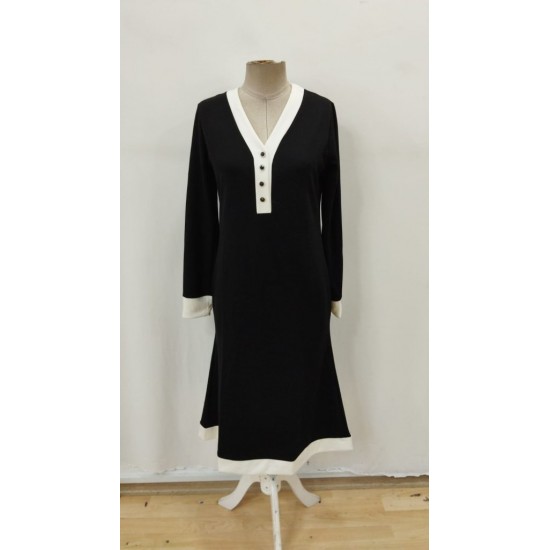 Kadın Uzun Kollu V Yakalı Düğmeli Midi Modal Elbise , 29862 Kadın Uzun Kollu V Yakalı Düğmeli Midi Modal Elbise , 29862