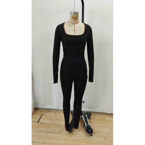 Kadın Uzun Kollu Kare Yakalı Fermuarlı Parmaktan Geçmeli Dalgıç Tulum , 29861