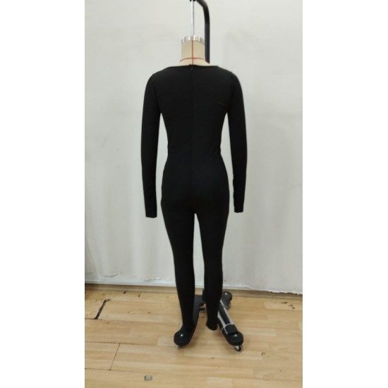 Kadın Uzun Kollu Kare Yakalı Fermuarlı Parmaktan Geçmeli Dalgıç Tulum , 29861