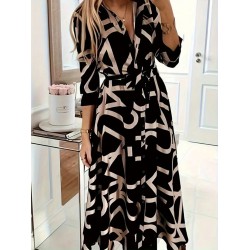 Kadın Uzun Kollu Yakalı önden Düğmeli Uzun Süprem Elbise , 29858