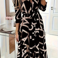 Kadın Uzun Kollu Yakalı önden Düğmeli Uzun Süprem Elbise , 29858