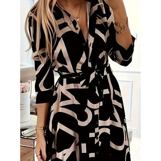 Kadın Uzun Kollu Yakalı önden Düğmeli Uzun Süprem Elbise , 29858