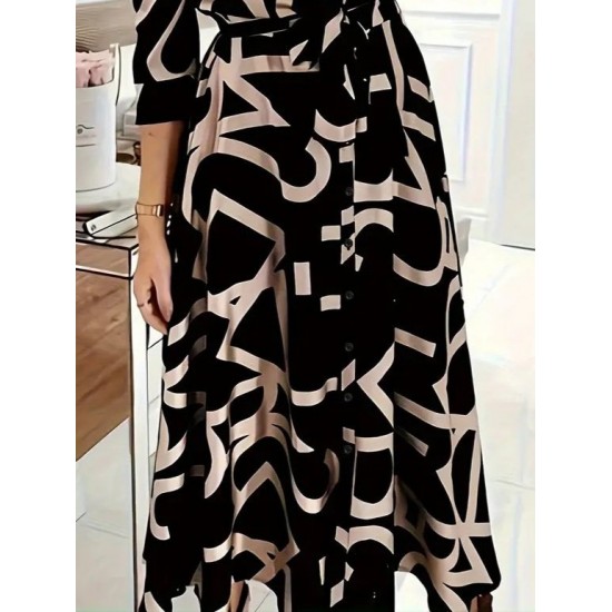 Kadın Uzun Kollu Yakalı önden Düğmeli Uzun Süprem Elbise , 29858