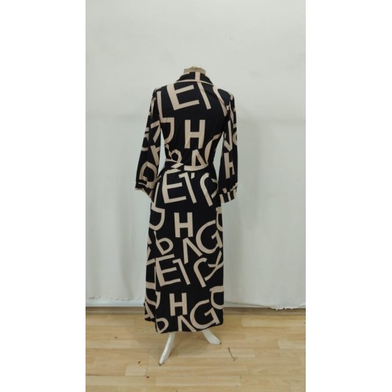 Kadın Uzun Kollu Yakalı önden Düğmeli Uzun Süprem Elbise , 29858