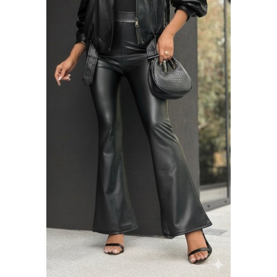 Kadın Yüksek Bel İspanyol Paçalı Deri Pantolon , 29867