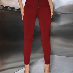 Kadın Yüksek Belli önden Fermuar Ve Nervur Detaylı Dalgıç Tayt, 29879