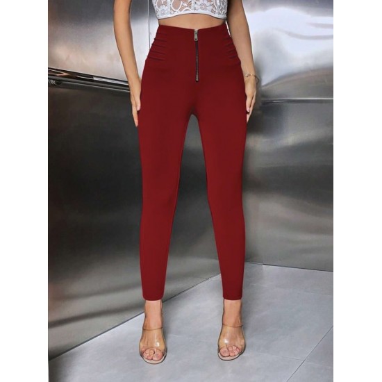 Kadın Yüksek Belli önden Fermuar Ve Nervur Detaylı Dalgıç Tayt, 29879