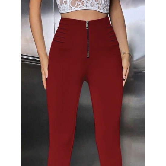 Kadın Yüksek Belli önden Fermuar Ve Nervur Detaylı Dalgıç Tayt, 29879