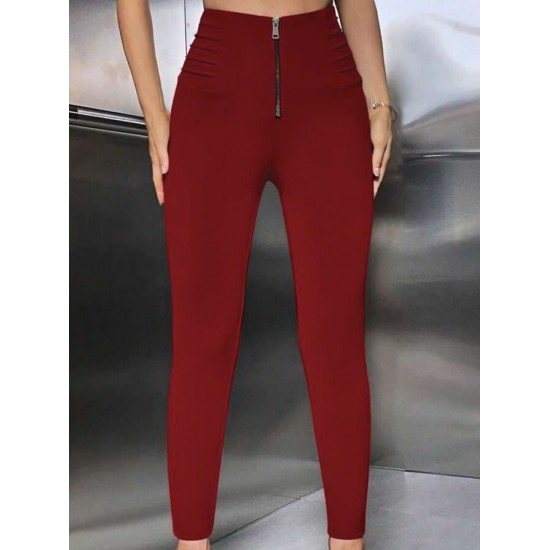 Kadın Yüksek Belli önden Fermuar Ve Nervur Detaylı Dalgıç Tayt, 29879