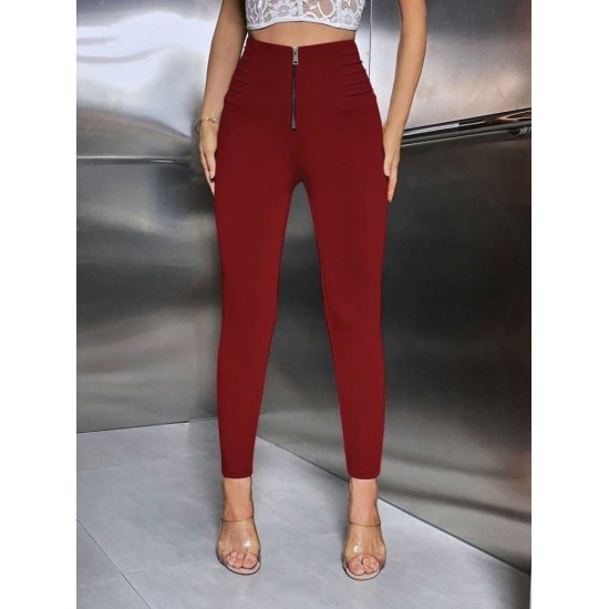 Kadın Yüksek Belli önden Fermuar Ve Nervur Detaylı Dalgıç Tayt, 29879