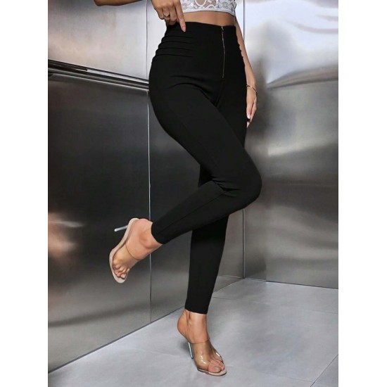 Kadın Yüksek Belli önden Fermuar Ve Nervur Detaylı Dalgıç Tayt, 29878