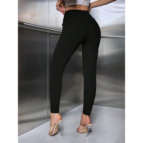 Kadın Yüksek Belli önden Fermuar Ve Nervur Detaylı Dalgıç Tayt, 29878