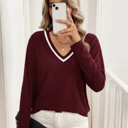 Kadın Uzun Kollu V Yakalı Viskon Iki Iplik Bluz , 29877