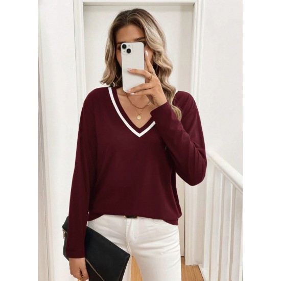 Kadın Uzun Kollu V Yakalı Viskon Iki Iplik Bluz , 29877