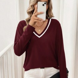 Kadın Uzun Kollu V Yakalı Viskon Iki Iplik Bluz , 29877