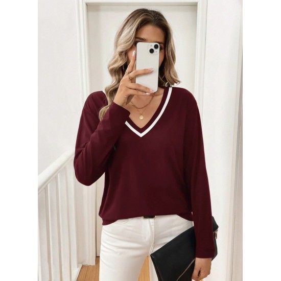Kadın Uzun Kollu V Yakalı Viskon Iki Iplik Bluz , 29877