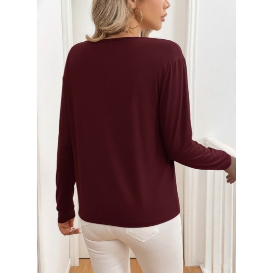 Kadın Uzun Kollu V Yakalı Viskon Iki Iplik Bluz , 29877